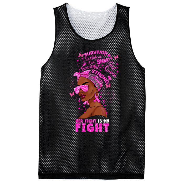 Her Fight Is My Fight Breast Cancer Black Woman Melanin Afro Mesh Reversible Basketball Jersey Tank