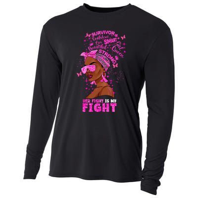 Her Fight Is My Fight Breast Cancer Black Woman Melanin Afro Cooling Performance Long Sleeve Crew