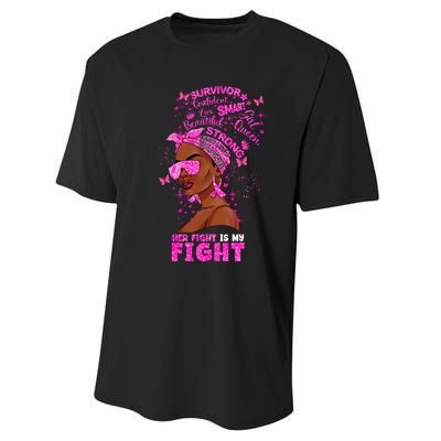 Her Fight Is My Fight Breast Cancer Black Woman Melanin Afro Performance Sprint T-Shirt