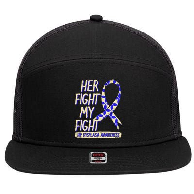 Her Fight Is My Fight Hip Dysplasia Awareness Ribbon Patient Gift 7 Panel Mesh Trucker Snapback Hat