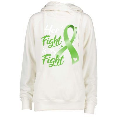 Her Fight Is My Fight Lymphoma Cancer Awareness Ribbon Mom Gift Womens Funnel Neck Pullover Hood