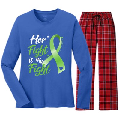 Her Fight Is My Fight Lymphoma Cancer Awareness Ribbon Mom Gift Women's Long Sleeve Flannel Pajama Set 