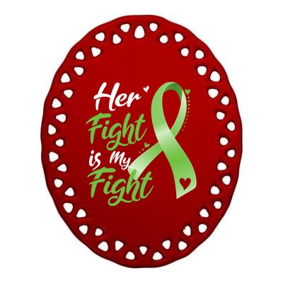 Her Fight Is My Fight Lymphoma Cancer Awareness Ribbon Mom Gift Ceramic Oval Ornament