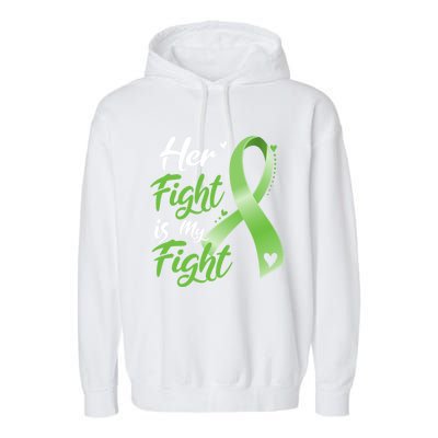 Her Fight Is My Fight Lymphoma Cancer Awareness Ribbon Mom Gift Garment-Dyed Fleece Hoodie