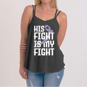 His Fight Is My Fight Husband Testicular Cancer Awareness Women's Strappy Tank