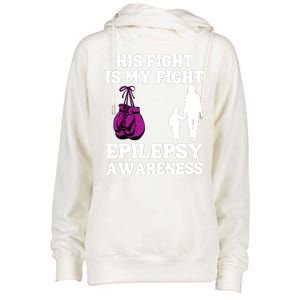 His Fight Is My Fight Purple Ribbon Epilepsy Awareness Womens Funnel Neck Pullover Hood