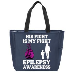 His Fight Is My Fight Purple Ribbon Epilepsy Awareness Zip Tote Bag