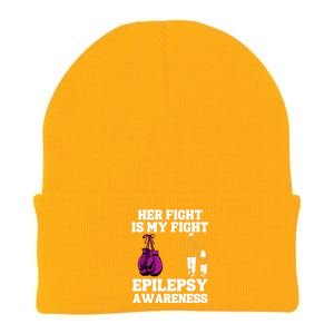 Her Fight Is My Fight Purple Ribbon Epilepsy Awareness Knit Cap Winter Beanie