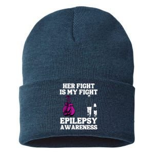 Her Fight Is My Fight Purple Ribbon Epilepsy Awareness Sustainable Knit Beanie