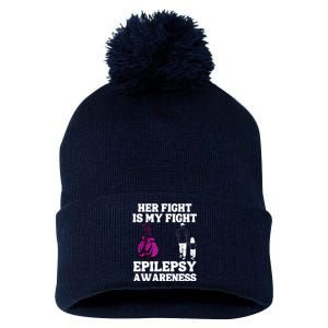 Her Fight Is My Fight Purple Ribbon Epilepsy Awareness Pom Pom 12in Knit Beanie