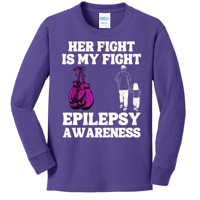 Her Fight Is My Fight Purple Ribbon Epilepsy Awareness Kids Long Sleeve Shirt