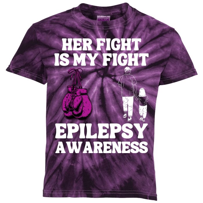 Her Fight Is My Fight Purple Ribbon Epilepsy Awareness Kids Tie-Dye T-Shirt