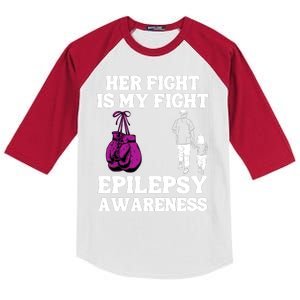 Her Fight Is My Fight Purple Ribbon Epilepsy Awareness Kids Colorblock Raglan Jersey