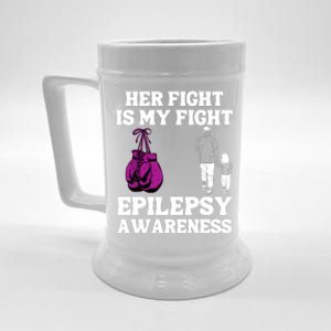 Her Fight Is My Fight Purple Ribbon Epilepsy Awareness Beer Stein