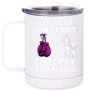 Her Fight Is My Fight Purple Ribbon Epilepsy Awareness 12 oz Stainless Steel Tumbler Cup