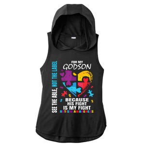 His Fight Is My Fight Blue Godson Autism Awareness Godmother Gift Ladies PosiCharge Tri-Blend Wicking Draft Hoodie Tank