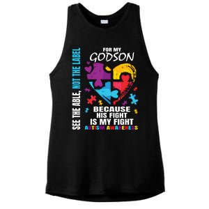 His Fight Is My Fight Blue Godson Autism Awareness Godmother Gift Ladies PosiCharge Tri-Blend Wicking Tank