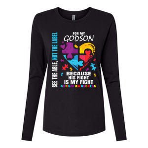 His Fight Is My Fight Blue Godson Autism Awareness Godmother Gift Womens Cotton Relaxed Long Sleeve T-Shirt