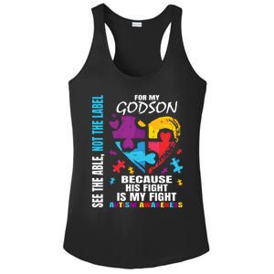 His Fight Is My Fight Blue Godson Autism Awareness Godmother Gift Ladies PosiCharge Competitor Racerback Tank