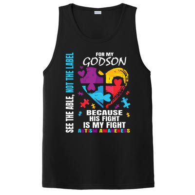 His Fight Is My Fight Blue Godson Autism Awareness Godmother Gift PosiCharge Competitor Tank