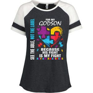 His Fight Is My Fight Blue Godson Autism Awareness Godmother Gift Enza Ladies Jersey Colorblock Tee