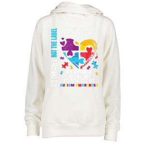 His Fight Is My Fight Blue Godson Autism Awareness Godmother Gift Womens Funnel Neck Pullover Hood