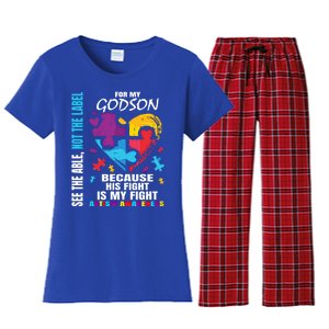 His Fight Is My Fight Blue Godson Autism Awareness Godmother Gift Women's Flannel Pajama Set