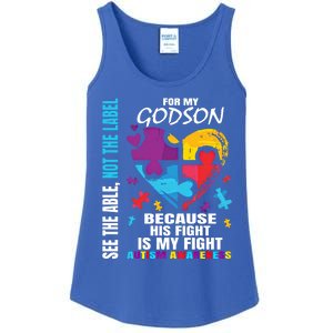 His Fight Is My Fight Blue Godson Autism Awareness Godmother Gift Ladies Essential Tank