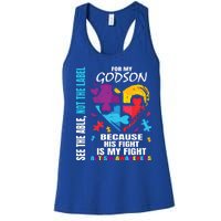 His Fight Is My Fight Blue Godson Autism Awareness Godmother Gift Women's Racerback Tank