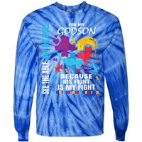 His Fight Is My Fight Blue Godson Autism Awareness Godmother Gift Tie-Dye Long Sleeve Shirt