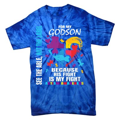 His Fight Is My Fight Blue Godson Autism Awareness Godmother Gift Tie-Dye T-Shirt