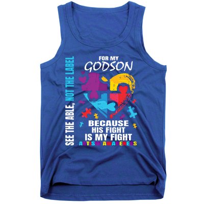 His Fight Is My Fight Blue Godson Autism Awareness Godmother Gift Tank Top