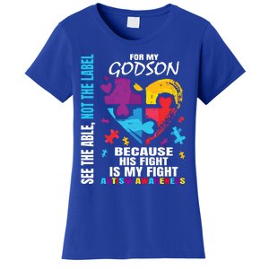 His Fight Is My Fight Blue Godson Autism Awareness Godmother Gift Women's T-Shirt