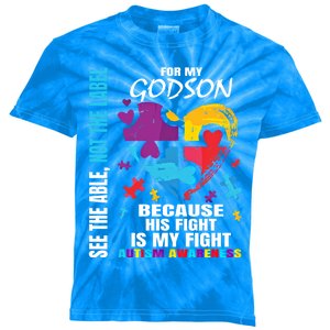 His Fight Is My Fight Blue Godson Autism Awareness Godmother Gift Kids Tie-Dye T-Shirt