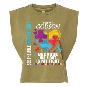 His Fight Is My Fight Blue Godson Autism Awareness Godmother Gift Garment-Dyed Women's Muscle Tee