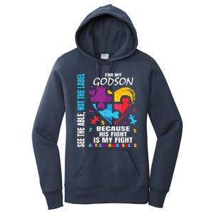 His Fight Is My Fight Blue Godson Autism Awareness Godmother Gift Women's Pullover Hoodie