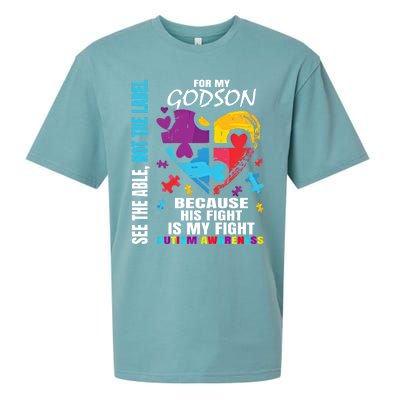 His Fight Is My Fight Blue Godson Autism Awareness Godmother Gift Sueded Cloud Jersey T-Shirt