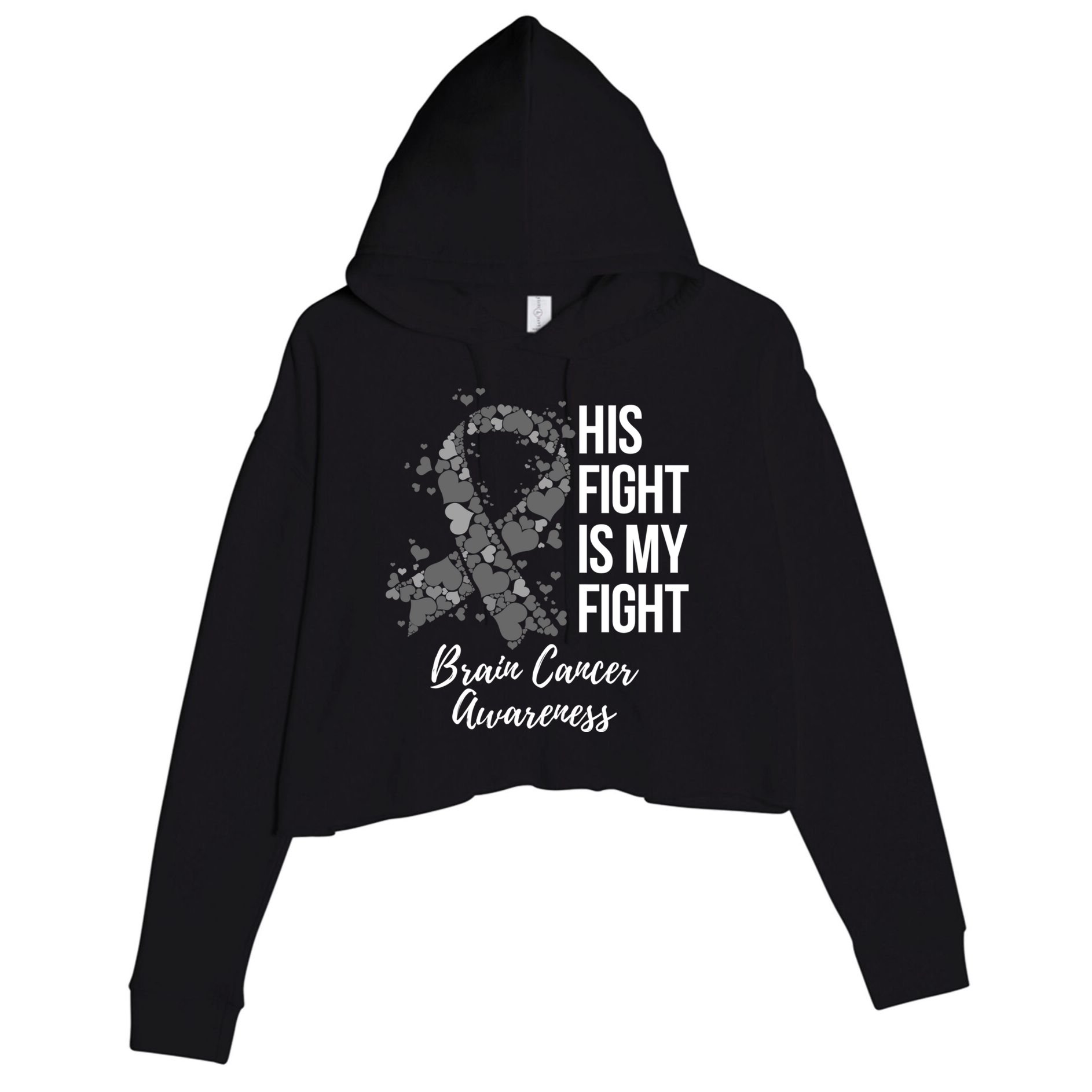 His Fight Is My Fight Brain Cancer Awareness Gift Crop Fleece Hoodie