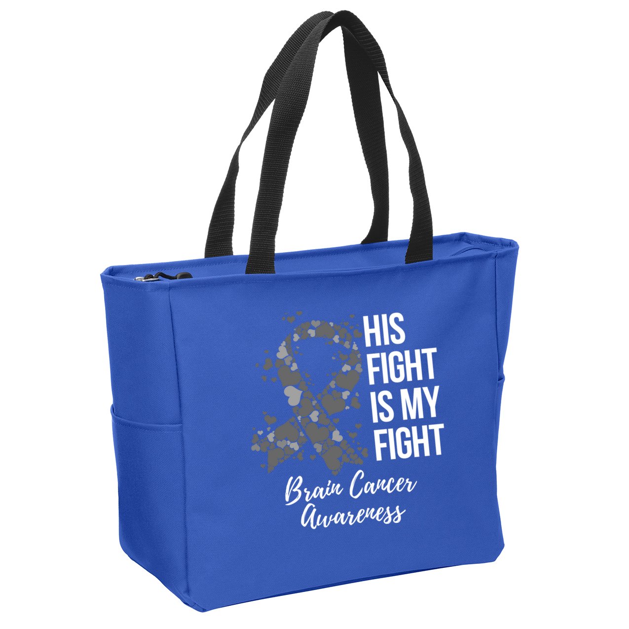 His Fight Is My Fight Brain Cancer Awareness Gift Zip Tote Bag
