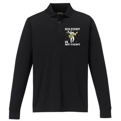 His Fight Is My Fight Astronaut Autism Awareness Performance Long Sleeve Polo