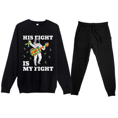 His Fight Is My Fight Astronaut Autism Awareness Premium Crewneck Sweatsuit Set