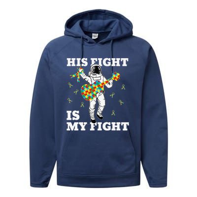 His Fight Is My Fight Astronaut Autism Awareness Performance Fleece Hoodie