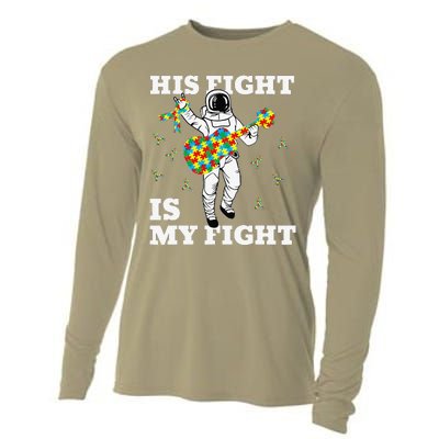 His Fight Is My Fight Astronaut Autism Awareness Cooling Performance Long Sleeve Crew