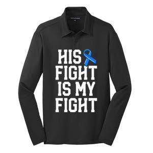 His Fight Is My Fight Wife  ALS Blue Ribbon Awareness Silk Touch Performance Long Sleeve Polo