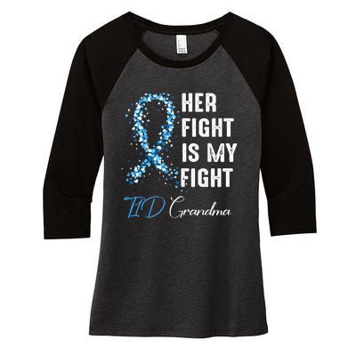 Her Fight Is My Fight T1D Grandma Type 1 Diabetes Awareness Women's Tri-Blend 3/4-Sleeve Raglan Shirt