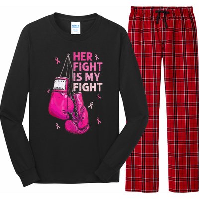 Her Fight Is My Fight Breast Cancer Awareness Pink Ribbons Long Sleeve Pajama Set