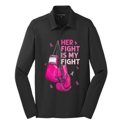 Her Fight Is My Fight Breast Cancer Awareness Pink Ribbons Silk Touch Performance Long Sleeve Polo