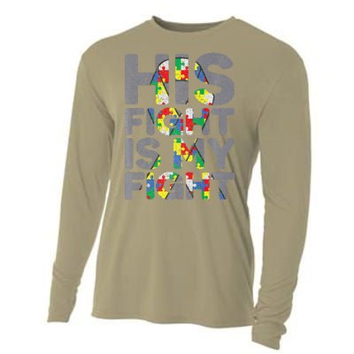 His Fight Is My Fight Autism Awareness Cooling Performance Long Sleeve Crew