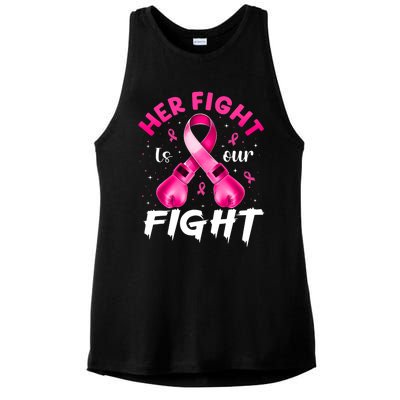 Her Fight Is Our Fight Breast Cancer Awareness Women Warrior Ladies PosiCharge Tri-Blend Wicking Tank