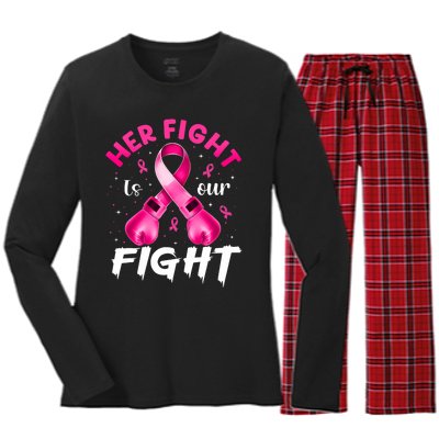 Her Fight Is Our Fight Breast Cancer Awareness Women Warrior Women's Long Sleeve Flannel Pajama Set 